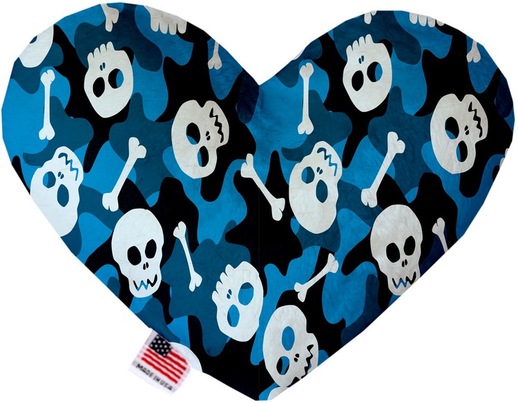 Blue Camo Skulls 6 inch Stuffing Free Heart Dog Toy